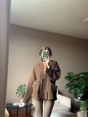 Brown Wrap Jacket with Pocket Detail
